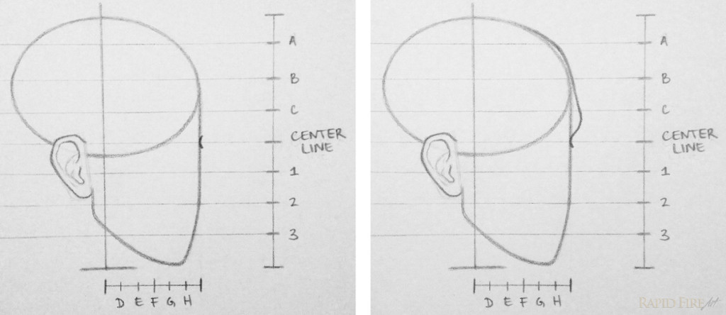 RFA drawing faces from side Step 6 brow bone