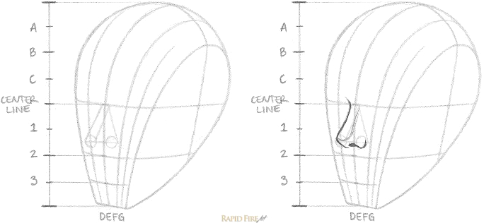 How to draw a female face 3 Quarter View RFA Step 2